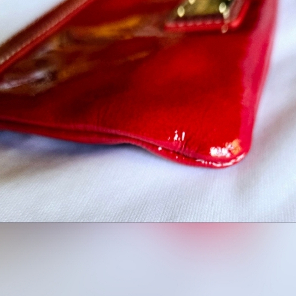 Dooney & Bourke Red Patent Leather Coin Purse with Gold Accents - Picture 6 of 11